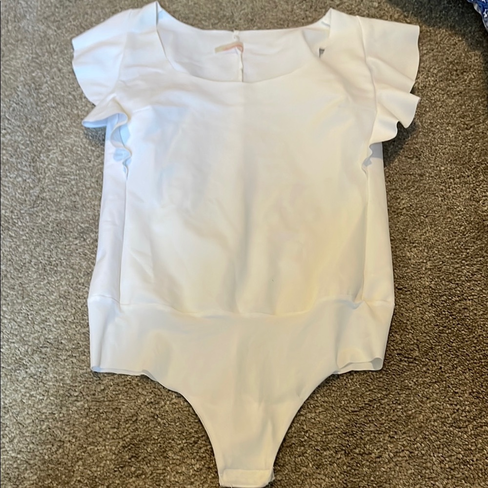 commando white ruffle body suit